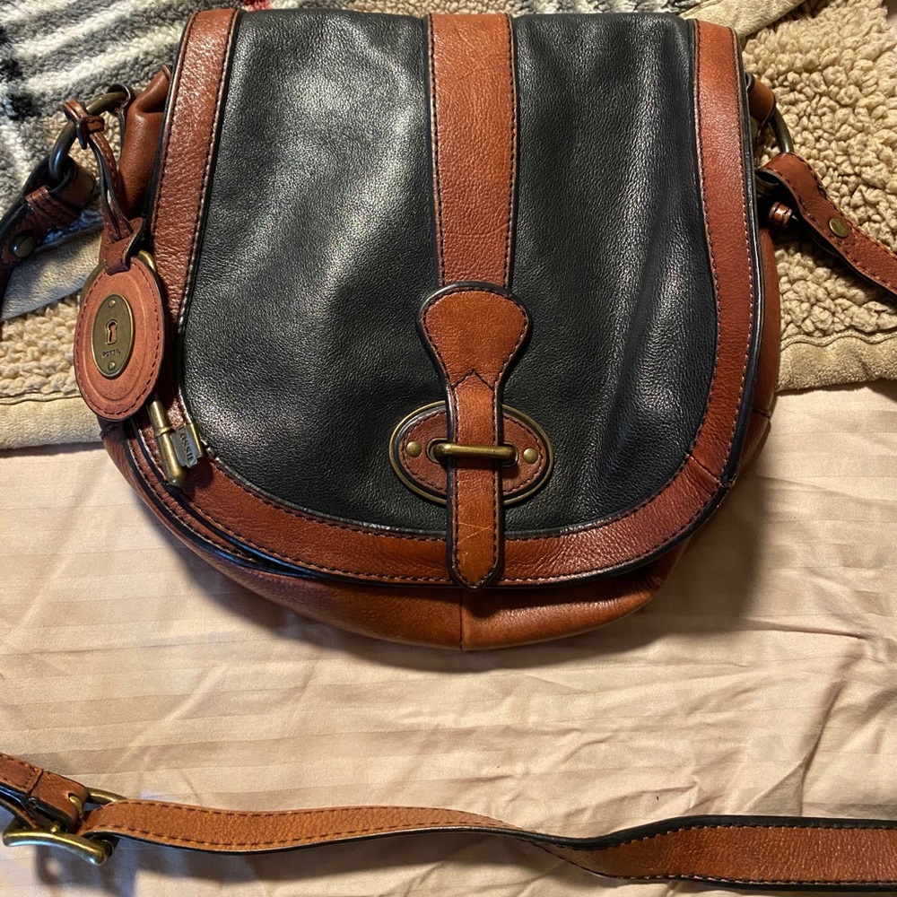Fossil Black & Cognac Crossbody